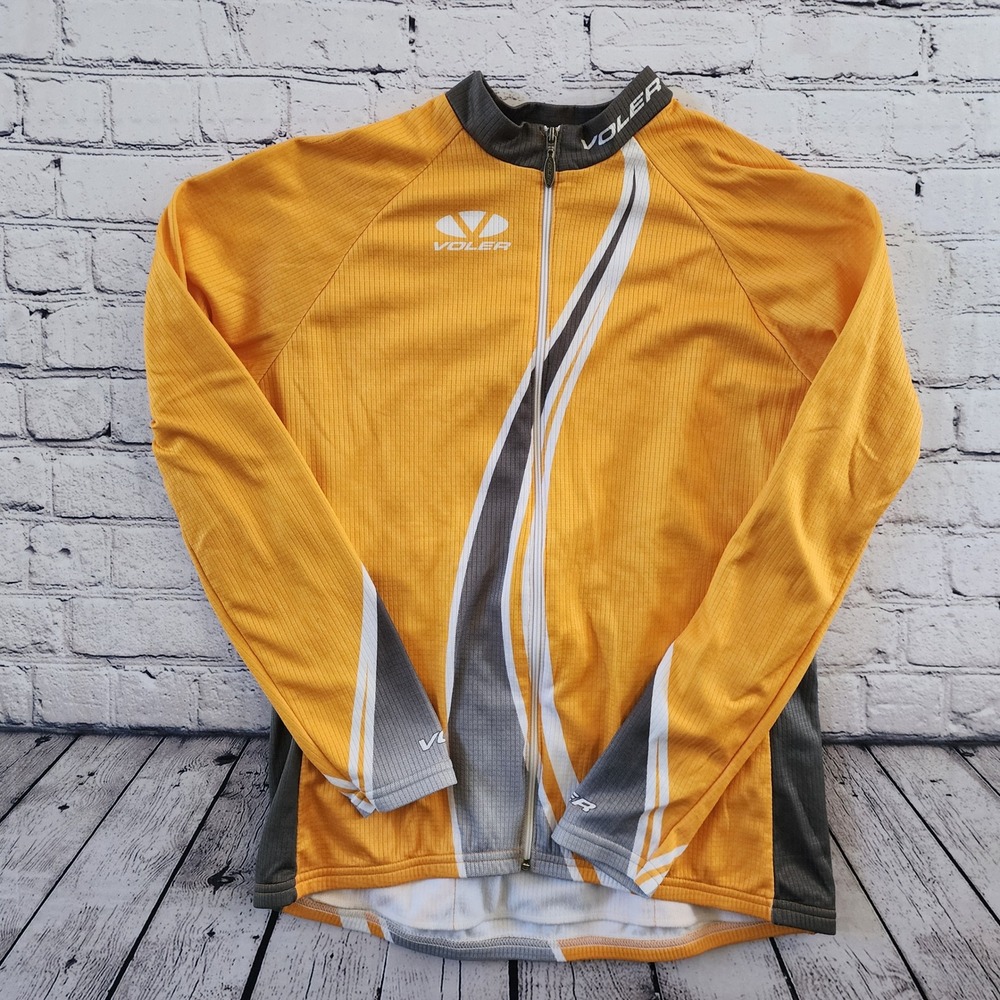 Voler Club Raglan Cycling Jersey Womens XL Yellow Gray Long Sleeve Full Zip USA